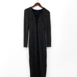 Bardot- Black & Gold Metallic Knit Midi Dress